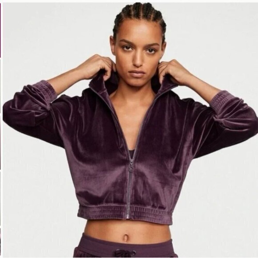 Victoria's Secret Purple Ribbed Velour Zip Crop Jacket Size Medium